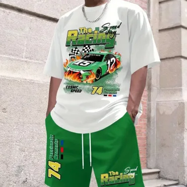 

Summer new men's beach casual shorts and short - sleeve digital printed suit
