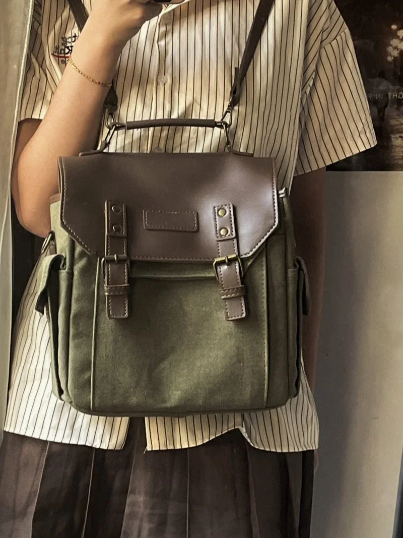 Niche Fashion Design Canvas Camera Messenger Bag Daily Commuting Bags Large Capacity All-match Slung Backpack