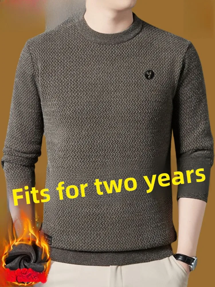 

Утепленный зимний вязаный свитер для мужчин с круглым вырезом, теплый повседневный топ, комфортная одежда средней мягкости