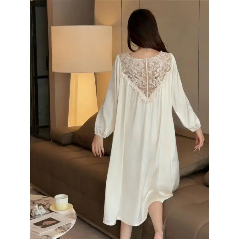 

Women's Pajamas Comfortable Nightgown Long Sleeve Dress With Lace Trim Backless For Women Spring Summer Lightweight Long Outdoor