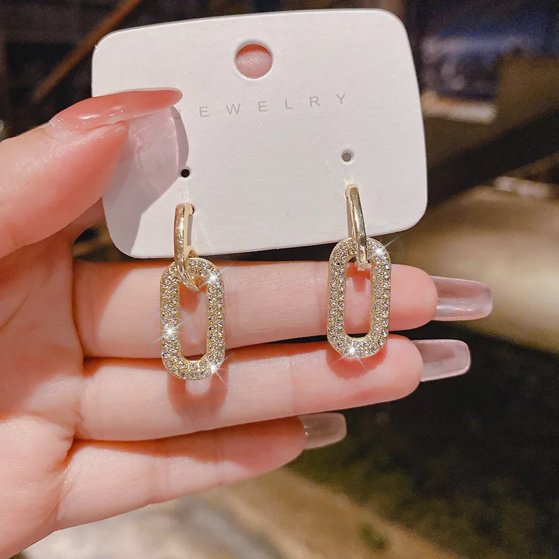2024 Fashion Geometric Oval Rectangle Hoop Earrings For Women Zircon Wedding Jewelry Elegant Dangle Earings