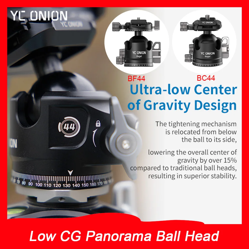

YC Onion Bagel BC44/BF44 5Kg Load Low CG Panorama Ball Head-Aluminum Anti-Shake for DSIR/Mirrorless Outdoor