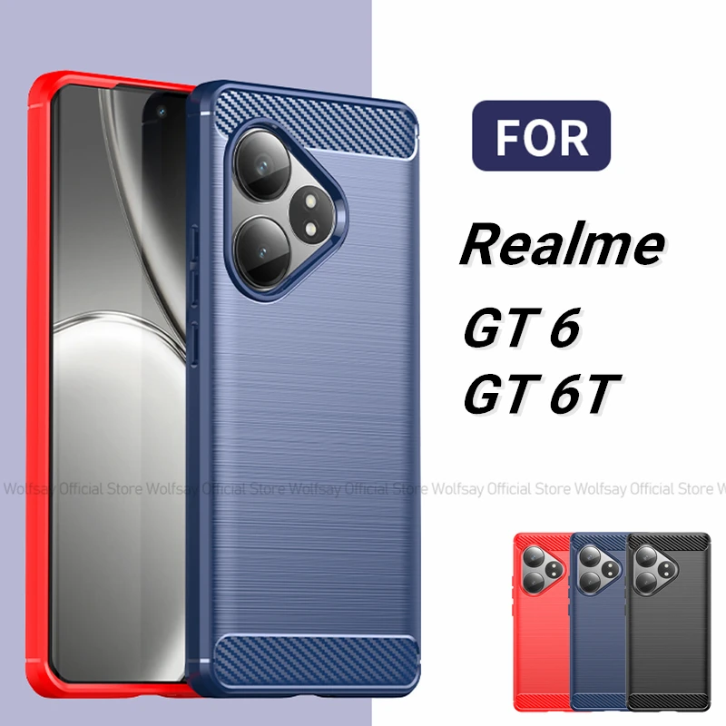 For Realme GT 6T Case Realme GT 6 6T 5G Cover Shockproof Silicone Brushed TPU Rubber Protector Phone Back Cover For Realme GT 6T