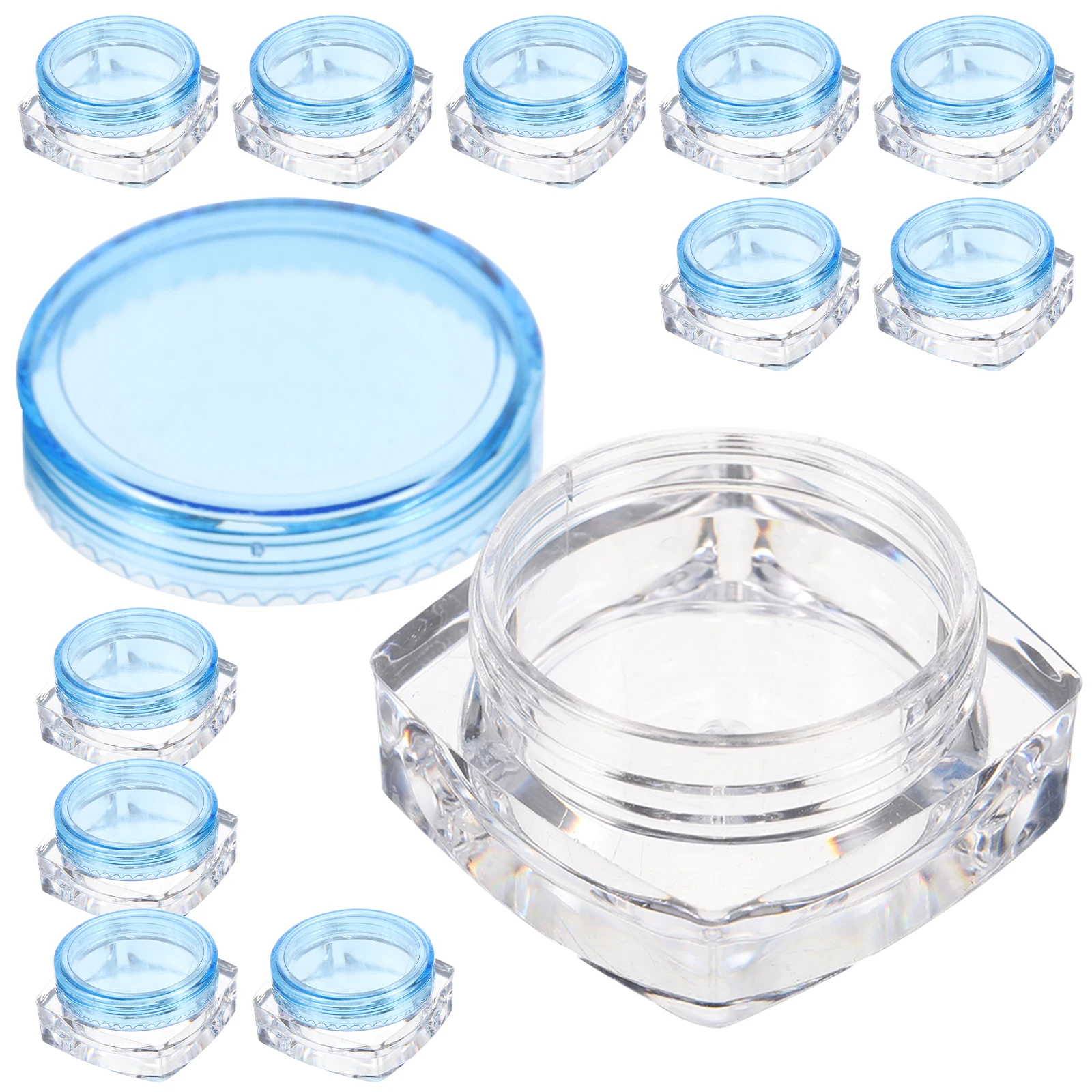 

12pcs Square Bottom Cream Jars Clear Plastic Refillable Leak-Proof Travel Containers Lotion Storage Boxes Empty Facial