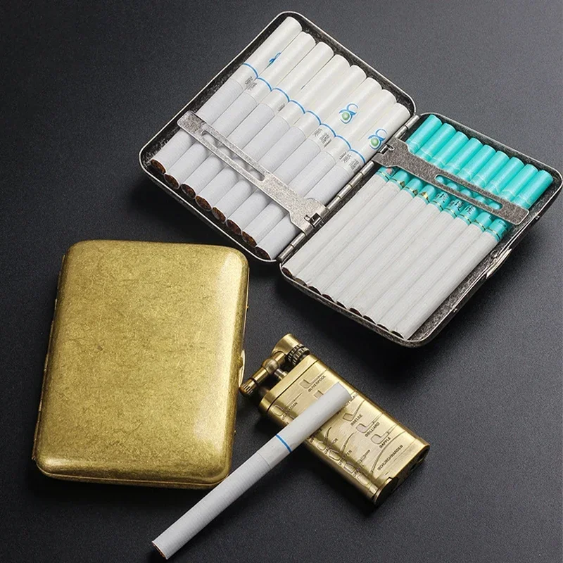 Glossy Face Cigarette Case, Copper Cigarette Storage Box, Tobacco Case Holder, Smoking Accessories, 16Pcs