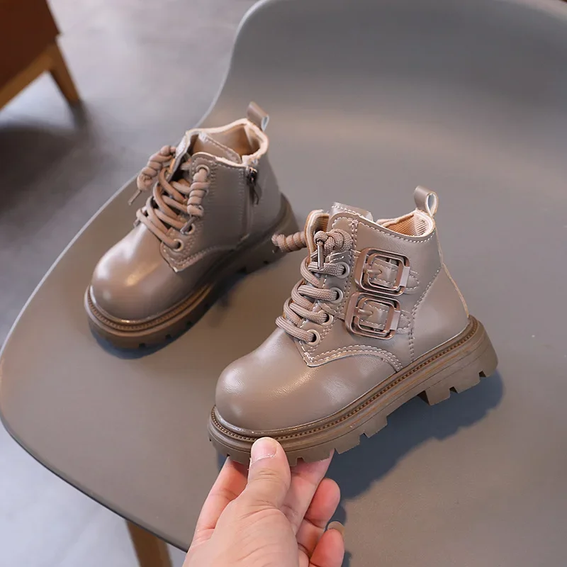 

New Children Boots Soft Leather Handsome Trendy Kids Short Boot Matte PU Leather Anti-slip Unisex Boy Girl Platform Shoes