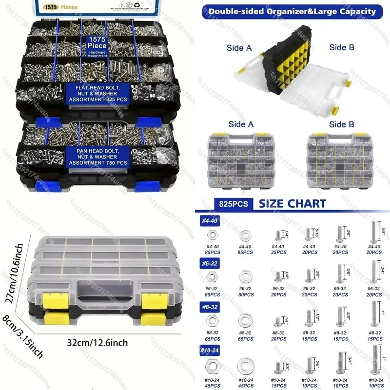 1575Pcs 304 Stainless Steel Screws and Nuts Assortment Kit Cross Pan Head Countersunk Machine Screw Boxed Hardware Set