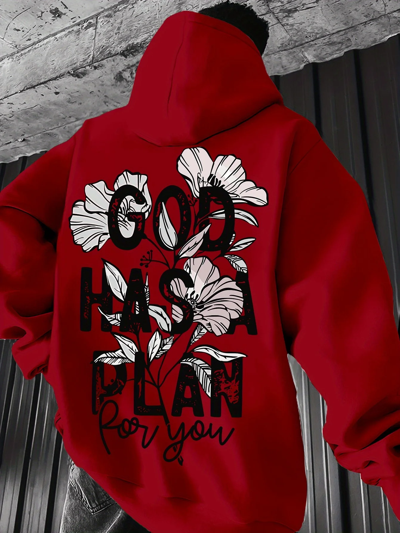 Herren-Hoodie „Gott hat einen Plan für dich“ Blumendruck Kapuzenpullover Lässiger Langarm Loser Pullover Hoodie Streetwear – Detail 10