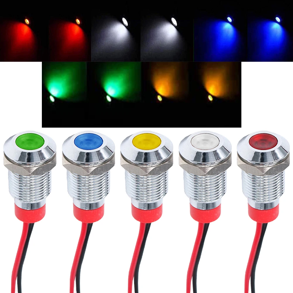 4pcs/lot Metal Indicator Light 10mm With Wire LED Lamp Warnings Signal Lamp 12-24V Red Blue White Yellow Green