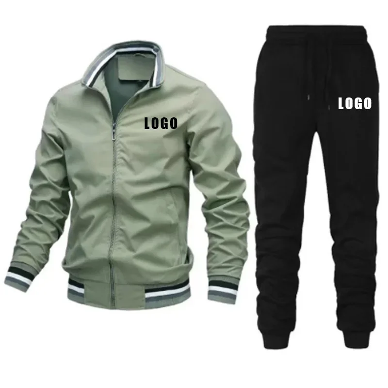 Custom LOGO2 Men's 2024 Street Running Sports Teen Jacket Stitching Sweatpants Casual Set