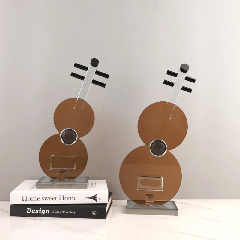 

Nordic Creative Retro Brown Crystal Guitar Desktop Ornament Light Luxury Home Decoration
