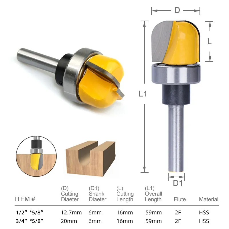 XCAN ไม้ Router Bit 6Mm Shank 3/4-1/2เส้นผ่าศูนย์กลางชามถาด Router Bit รอบจมูกเครื่องตัดเครื่องมือตัดไม้