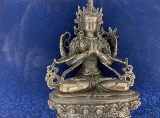 

8.3 Inches Large Excellent Tibetan Silver Hand Made *Bodhisattva* Statue