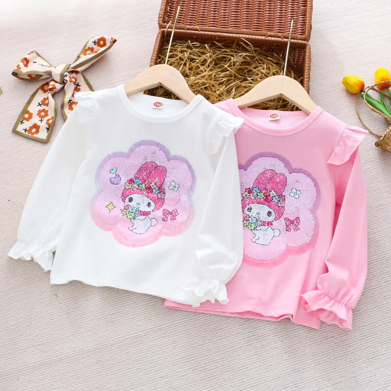Kuromi My Melody อะนิเมะ Kawaii MINISO เสื้อแขนยาวน่ารัก Cinnamoroll เด็กเสื้อยืด Hoodie เสื้อผ้าของขวัญเด็ก