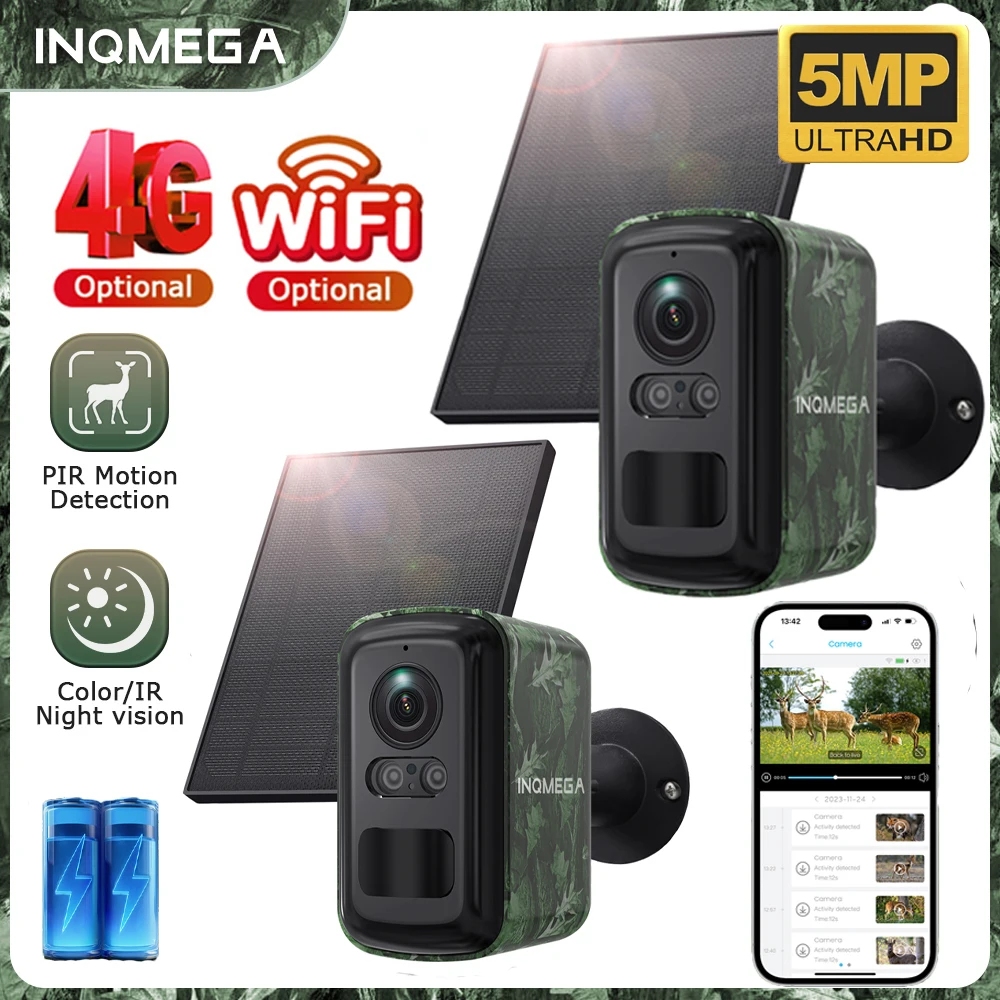 

INQMEGA 4G/WIFI Solar Hunting Trail Camera 5MP 2k Night Vision Wildlife Camera Motion Activated Outdoor Cam Trigger Wildlife