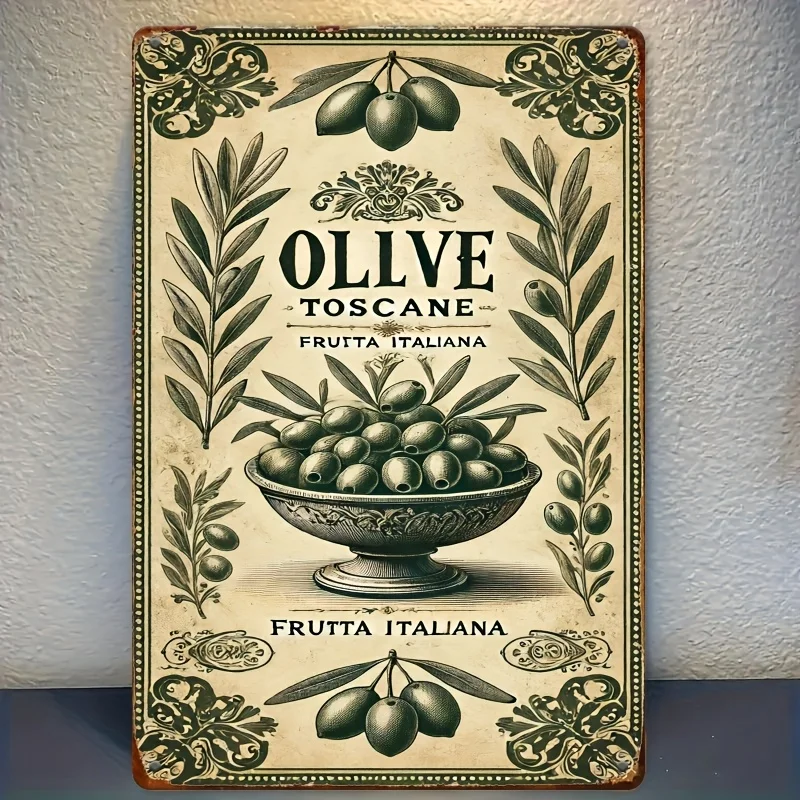 Pintura plana 2D de hierro con salsa de oliva, arte de pared de oliva retro de 8x12 pulgadas, adecuada para decoración de hogar, bar, cafetería y restaurante