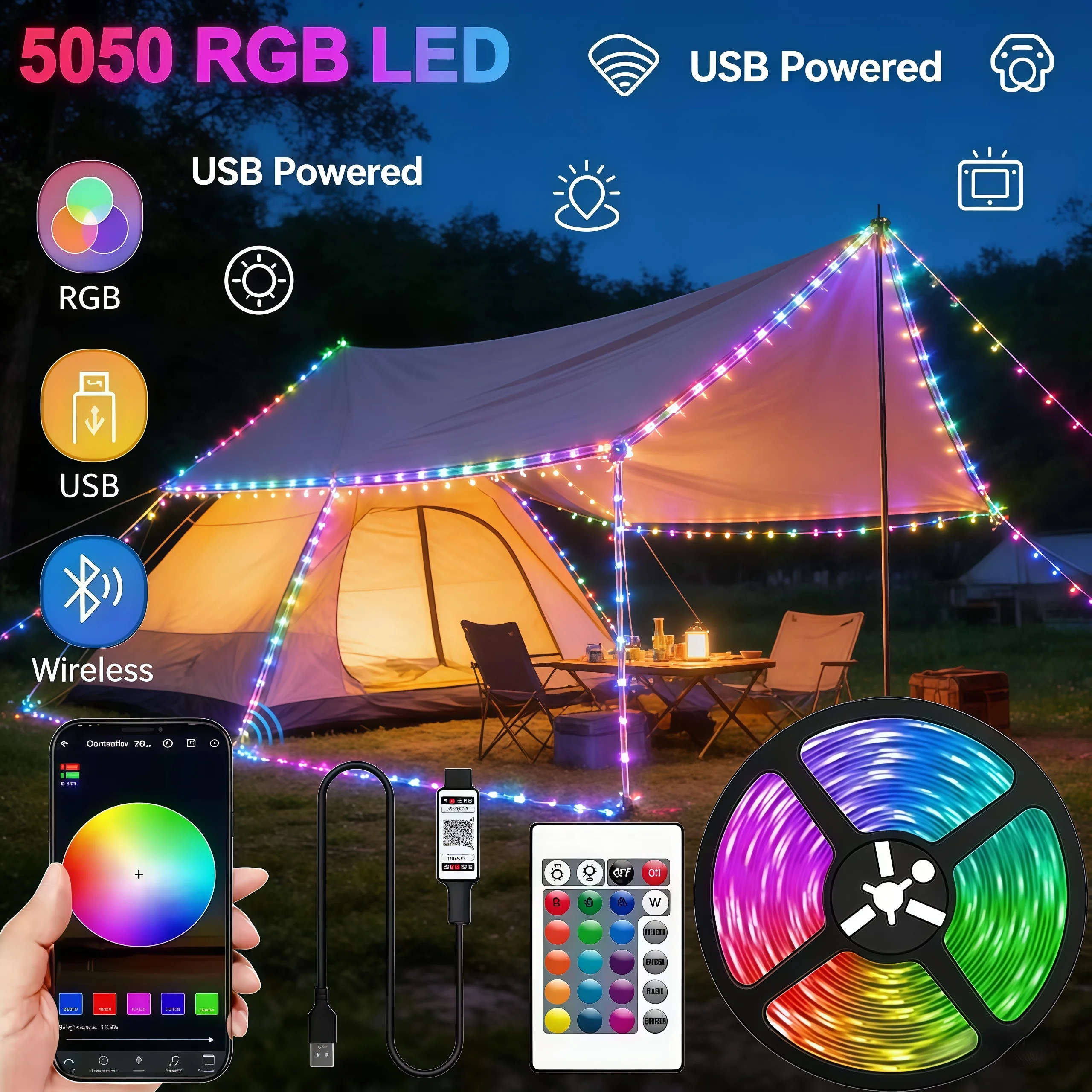 New RGB LED Strip Light SMD 5050 USB Remote&APP Control Bluetooth Flexible Tape Diode Ribbon for TV Backdrop Living Room Bedroom