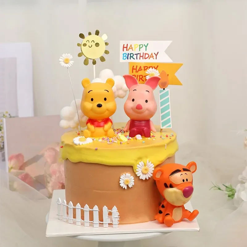 Cartoon Dsn 3-teiliges Winnie Puuh Ornament-Set, Niedliche Tierfiguren, Schweinchen Winnie Puuh Tigger Kuchendekoration – Detail 2