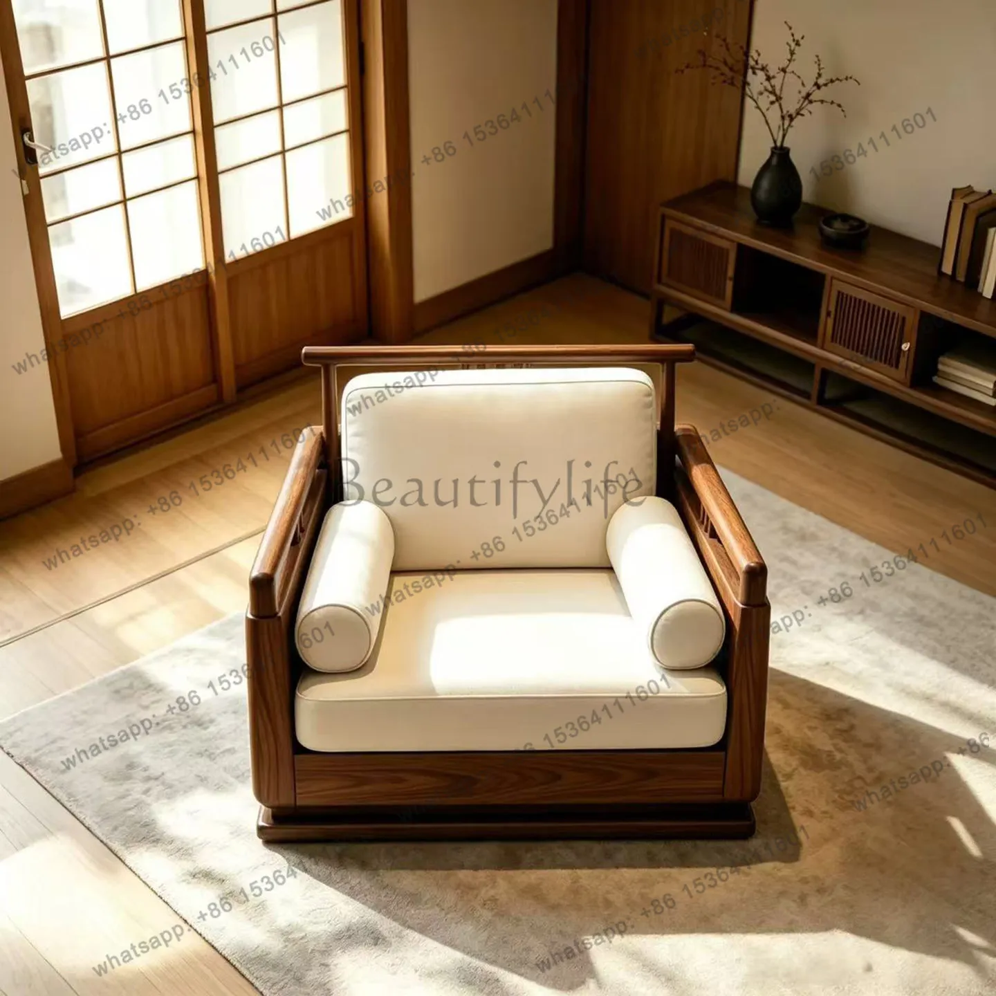 YJ new Chinese-style North American black walnut sofa simple light luxury living room villa high-end atmosphere solid wood