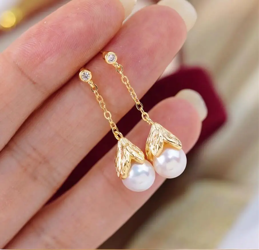 stunning Pair of 8-9mm natural south sea black white perfect round pearl earring 925s