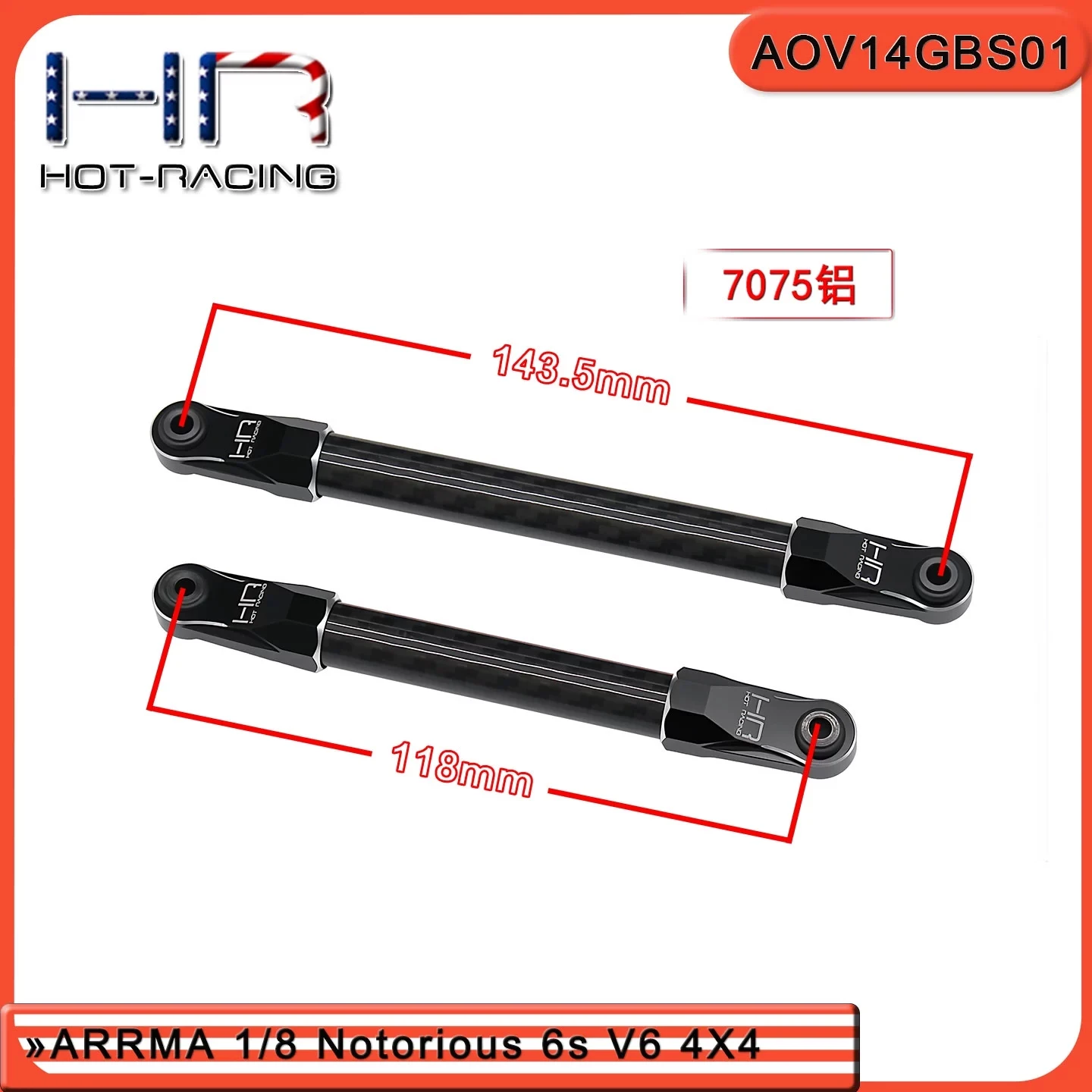 

HR Arrma 1:8 Notorious 6s V6 Bully Rover 7075 Aluminum + Carbon Fiber Upper Support Rod