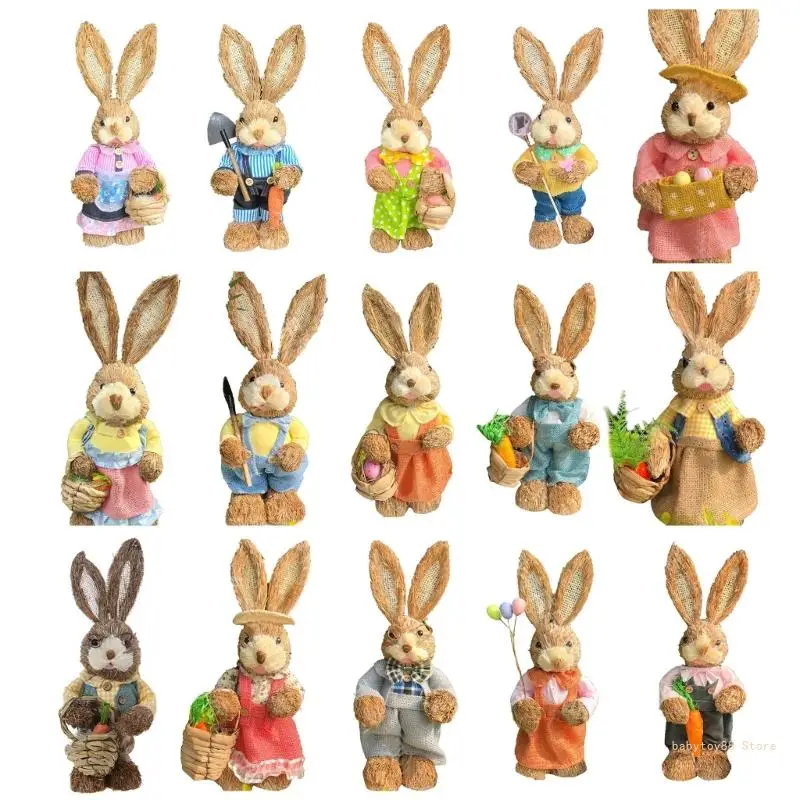 

Y4UD Handicraft Straw Woven Decorative Rabbit Standing Bunny Easter House Ornament Artificial Gift Patio Farmhouse Decor