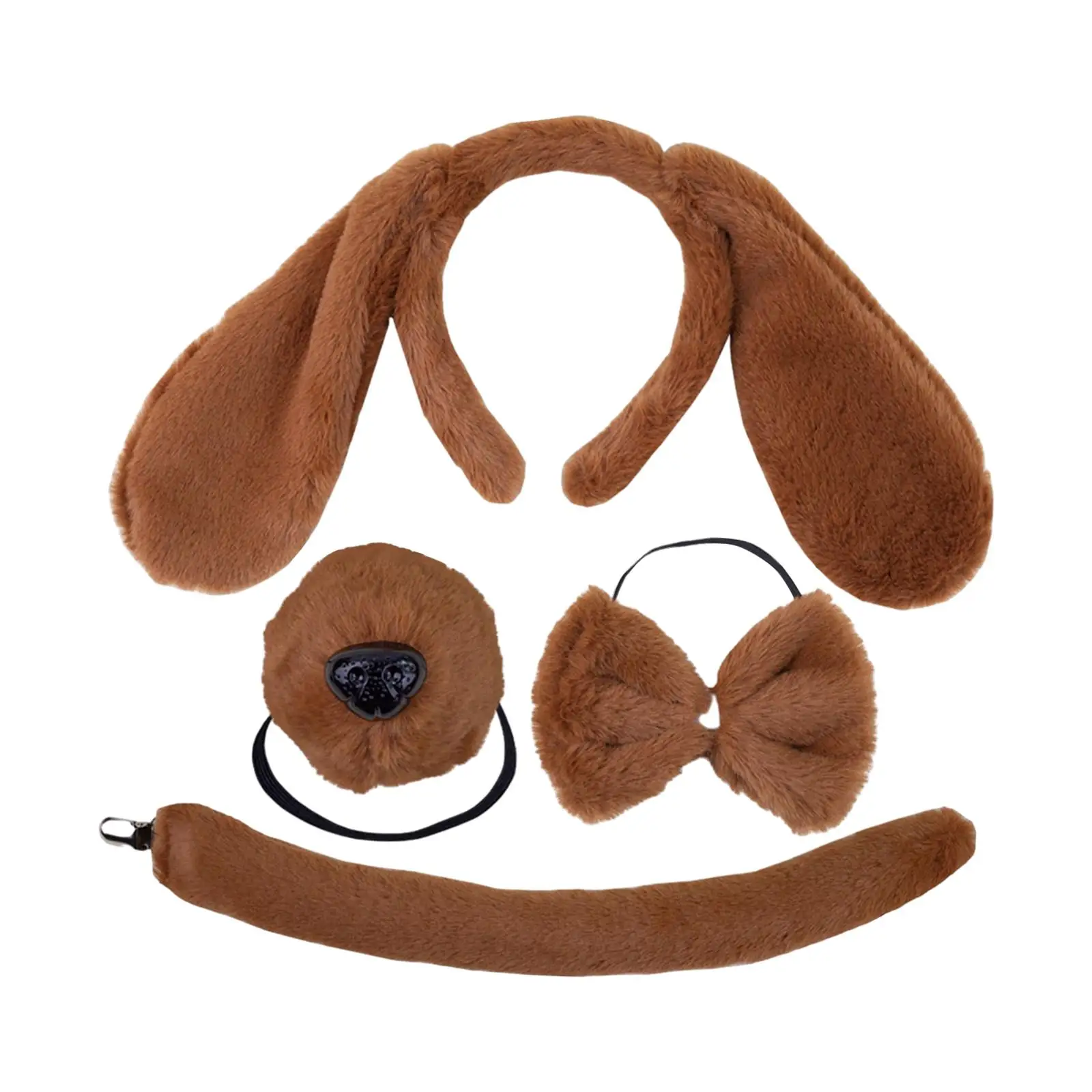 Faux Fur Dog Ears and Tail Set for Women Kids Halloween Party Headwear Cosplay Lolita Fancy Dress