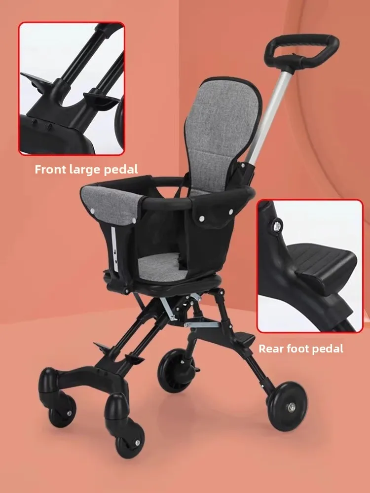 Reversible Stroller Wagon One-Click Fold 25kg Strong Load Lightweight Height Adjustable Seat All-Terrain Shockproof Wheels