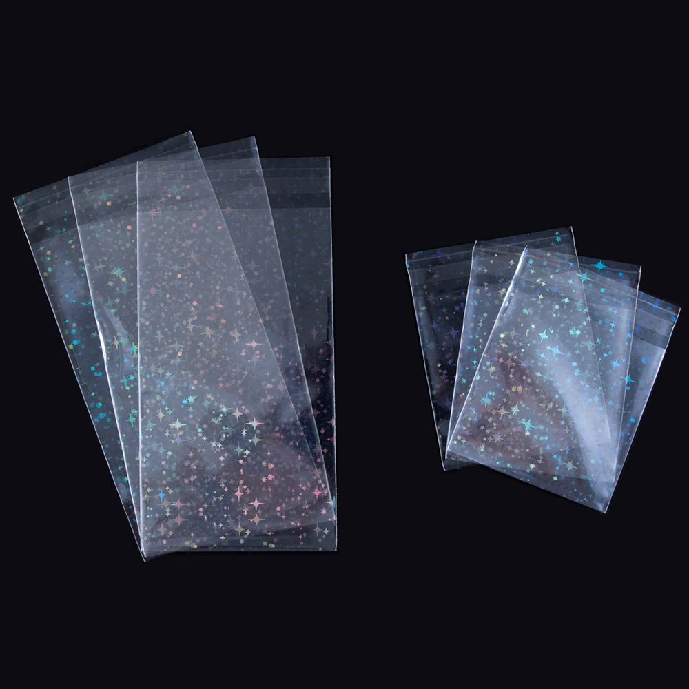 20/50pcs Clear Flash Star Self-adhesive Bags Holographic Laser Pouch for DIY Jewelry Package Badge Gift Sample Candy Plastic Bag