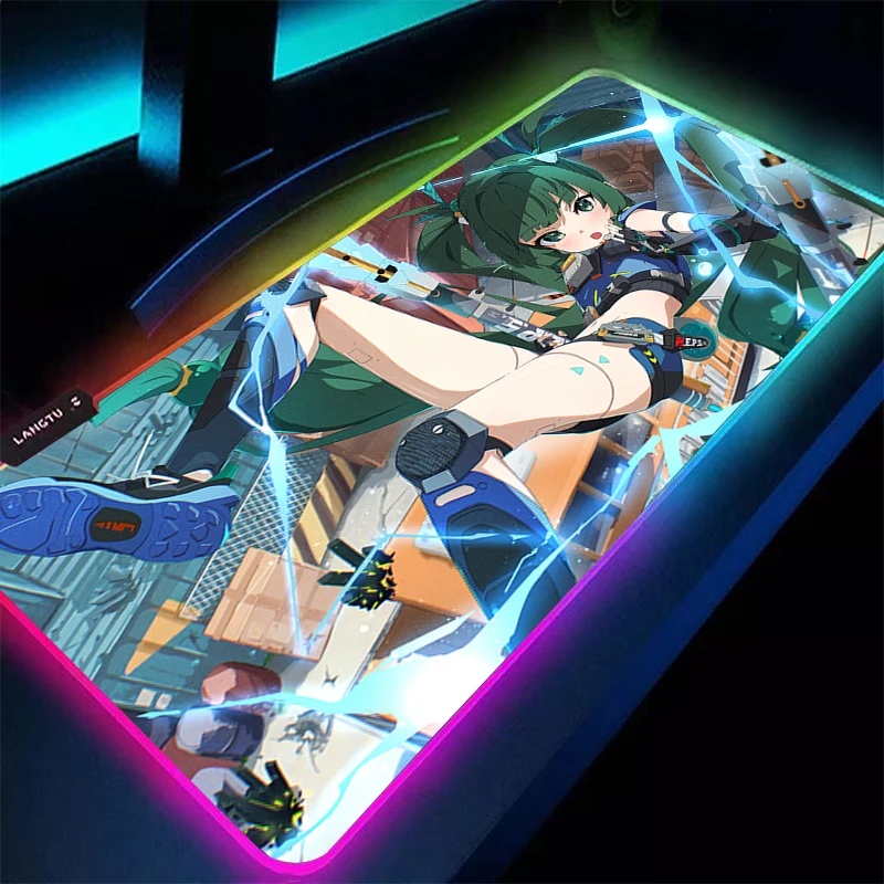 

LED Mouse Pad Office Laptop Zenless Zone Zero Desktop Mat PC Gaming Accessories ZZZ Mousepad RGB Anime Girl Qingyi Keyboard Pad