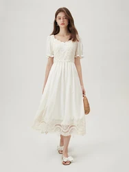 FSLE Baroque French Style Lace Design Summer Long Women Dress 2024 Summer New V-Neck Elegant Women's White Dress 24FS12474