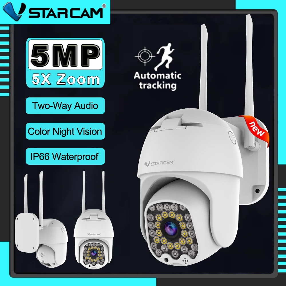 Vstarcam 5MP HD IP Camera AI Detection PTZ 2.4G Wifi Two-Way Audio Surveillance Security Camera Color Night Vision CCTV Camera