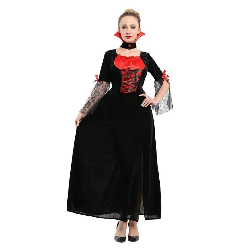 Female Vampire Costume Halloween Ghost Bride Masquerade Party Costumes Black Queen Cosplay Dress