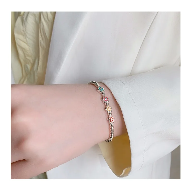 

Браслет Kalaini Cold Wind с круглыми бусинами и пятиконечной звездой, эмалевый, цветной, нишевый дизайн, звездный браслет