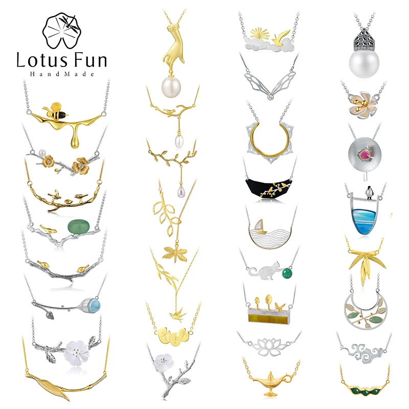 Lotus Fun 925 Sterling Silver Penguin Bee Bird Leaves Flower Necklace with Pendant for Women Dropship Wholesale Fine Jewelry