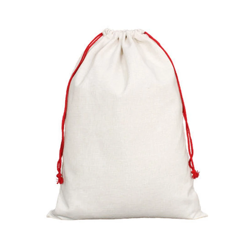 20 pçs sublimação diy branco em branco linho natal hollow drawstring saco