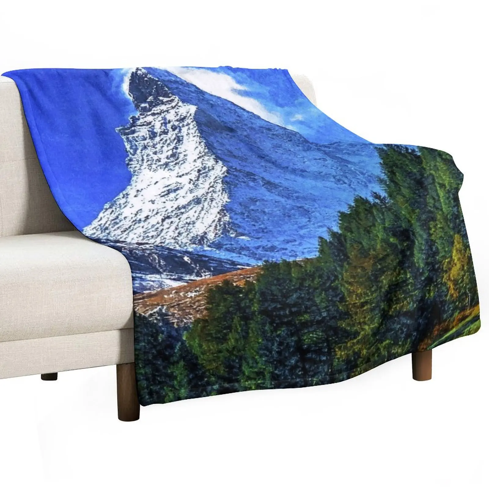 Matterhorn Mountain Switzerland Zermatt, Matterhorn Mountain Swiss Alps, Zermatt Townn Matterhorn Oil Paint, Switz Throw Blanket