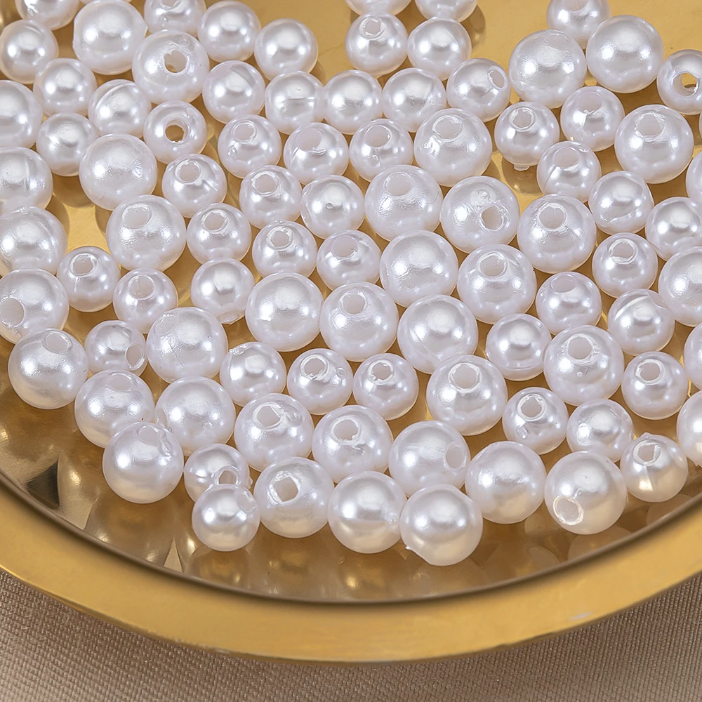 200pcs 4/5/6/8/10mm ABS Imitation Pearl Beads Acrylic Pearls with Hole White Beige Spacer Bead for DIY Jewelry Making Sew Craft