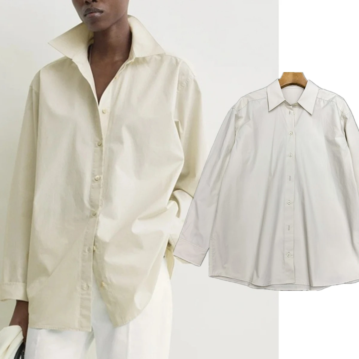 

Maxdutti 100% Cotton Shirt Minimally Loose And Lazy Long Sleeved Shirt Lapel Collar Women's Blouses And Shirt Woman clothing Top