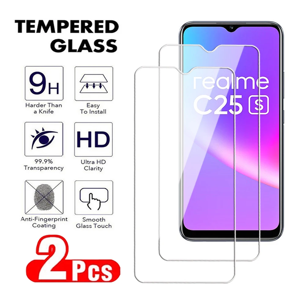 2Pcs Transparent Screen Protector For Realme C51 C53 C55 C30 C31 C33 C35 C20 C21 C25 Tempered Glass Realme C25s C30s glass Film