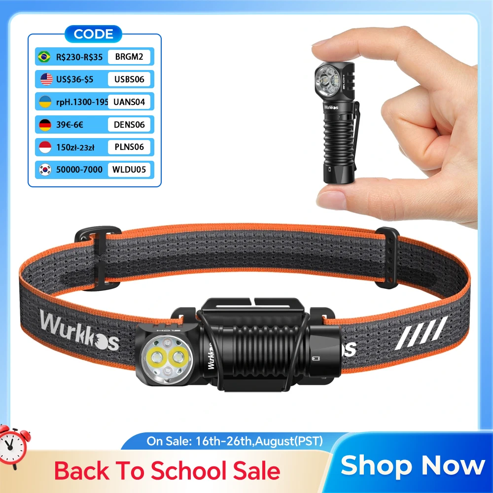 Lanterna de Cabeça Wurkkos HD12 850 Lumens com Luz Vermelha e Clipe Magnético Ideal para Camping, Caminhadas e Pesca