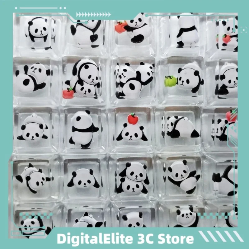 Panda Cartoon Keycaps 1pcs  Handmade Diy Resin Drip Glue Cross Axis Personalized Customization Mechanical Keyboard Cute Key Cap