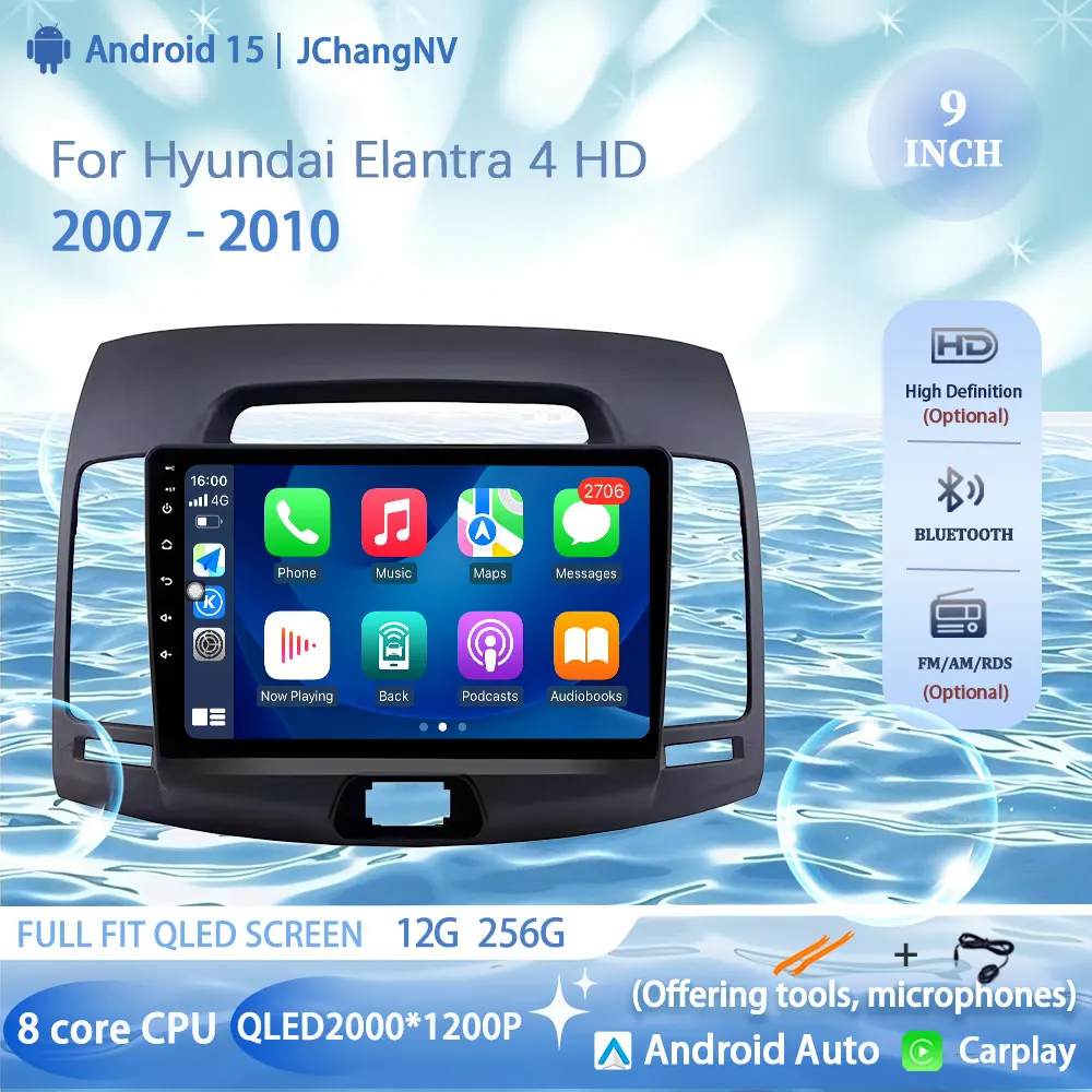 

For Hyundai Elantra 4 HD 2007-2010 Android 15 Multimedia Video Player Car Radio Wireless Android Auto Bluetooth Wifi 4G GPS