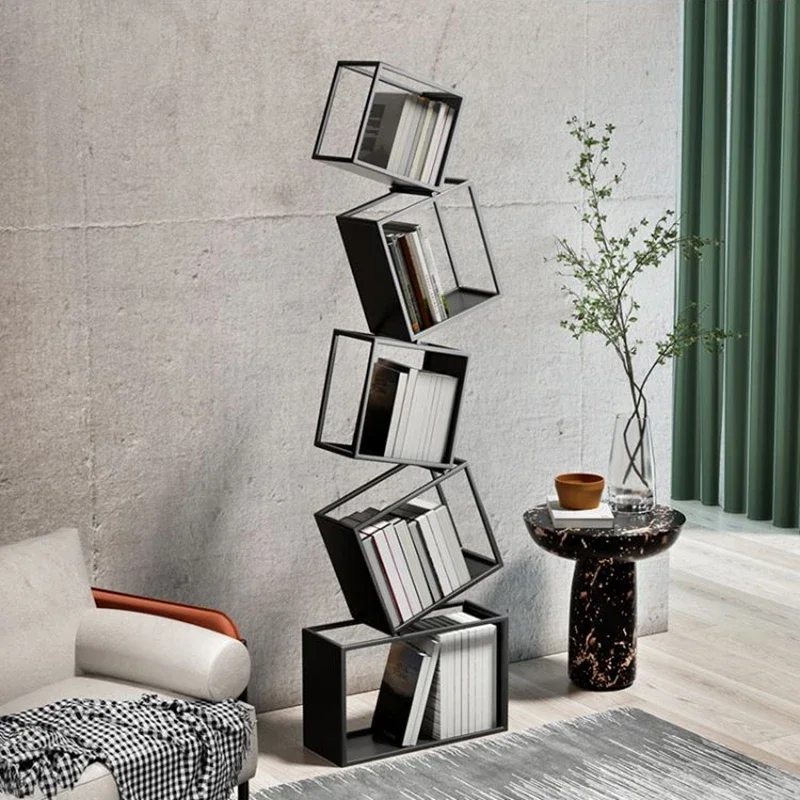 Black Minimalist Bookcases Modern Industrial Kids Storage Small Bookshelf Display Metal Estanteria Habitacion Modular Furniture