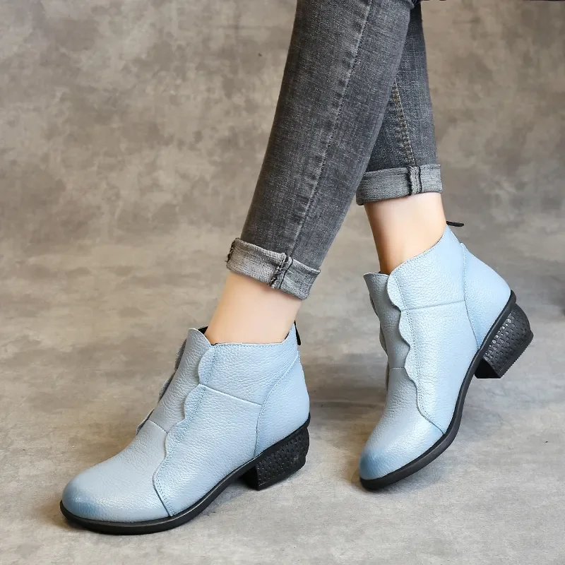 

GKTINOO 2024 Genuine Leather Booties Woman Soft Plush Med Heels Ankle Boots for Ladies Fashion Winter Shoes Platform Female Boot