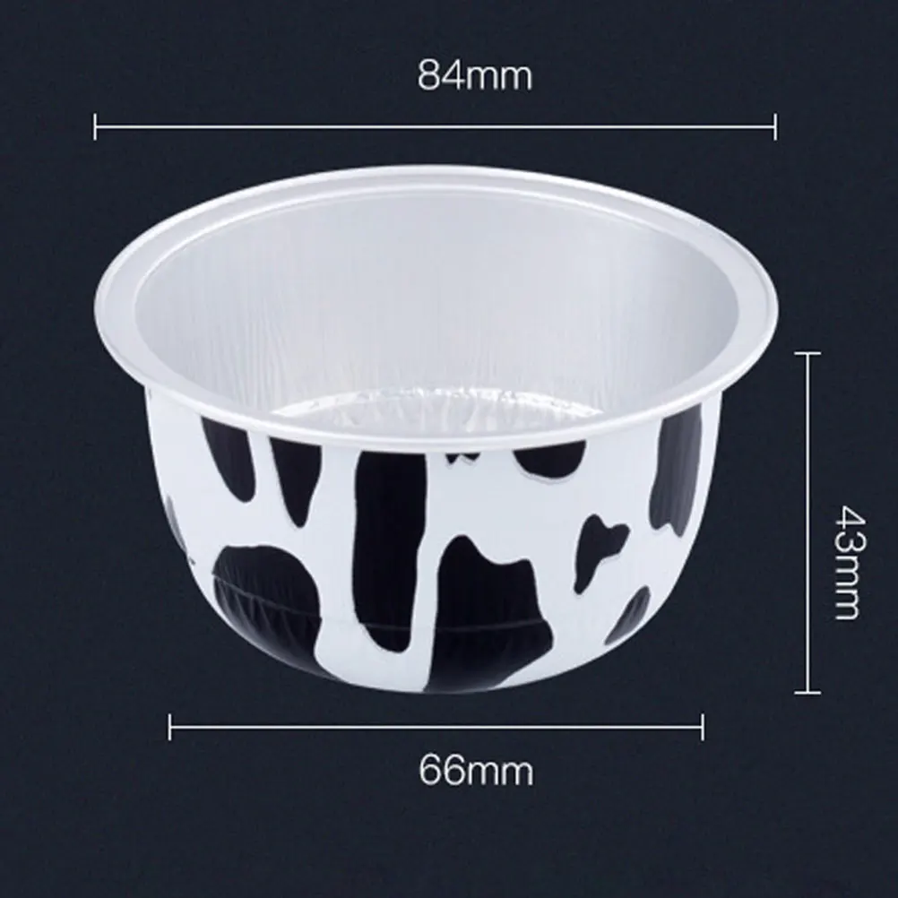 

20pcs Baking Round Aluminum Foil Cake Cup Pudding Cup Mousse Cup with Lids Cow Grain 150ml (White + Black)
