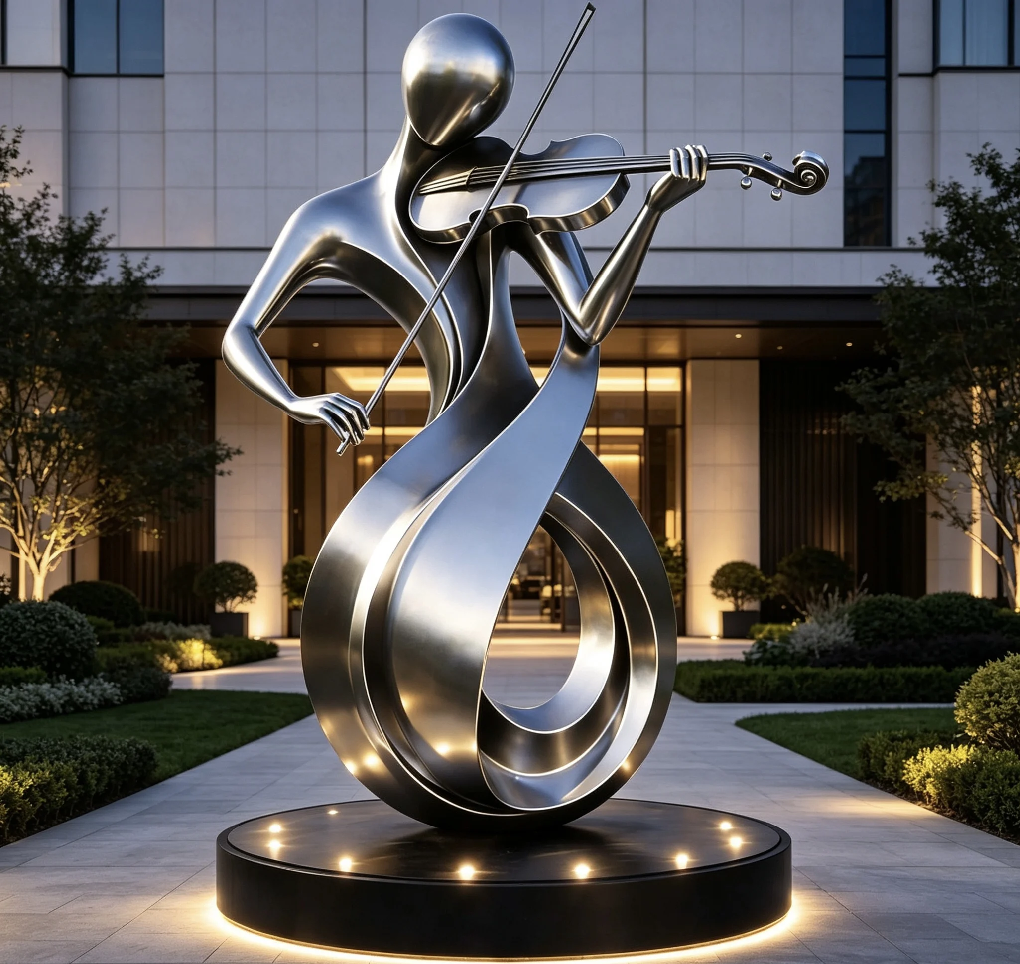 Mirror Stainless Steel Violinist Artistic Abstract Outdoor Landscape Sculpture