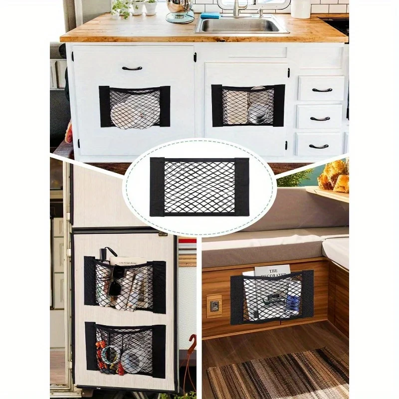 [شباك البضائع المرنة] 4 قطع من شبكات تخزين البضائع المرنة |   منظم مزيج البوليستر المتين للمركبات الترفيهية والسيارات وسيارات الدفع الرباعي