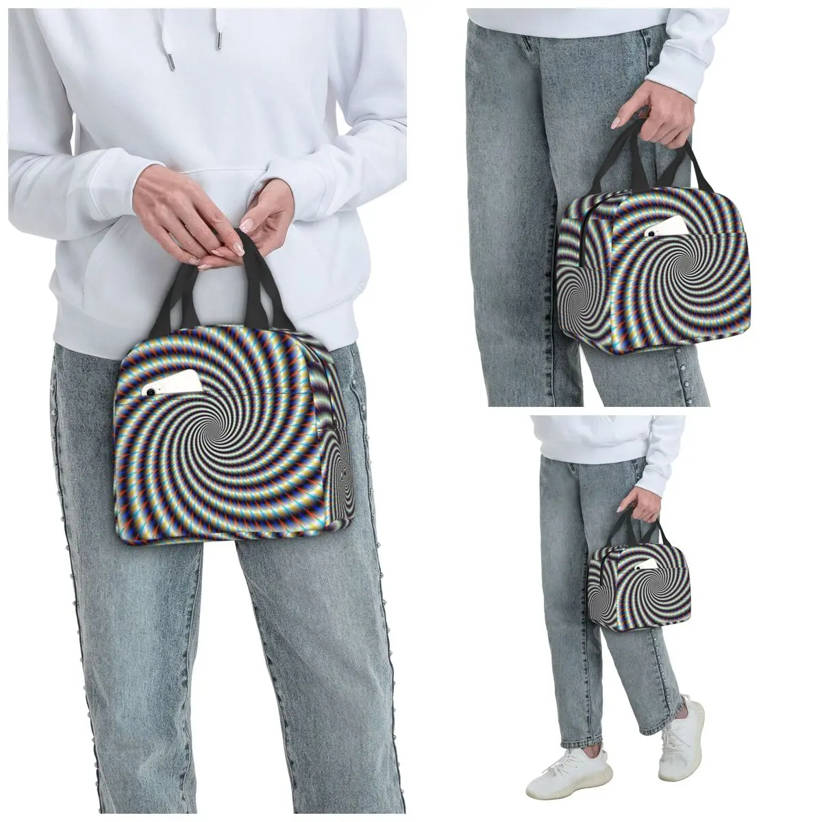 Psychedelic Swirl In Blue Red And Gold Insulated Lunch Bag for Kids School Cooler Thermal Food Box Tote Lunch Boxes Container