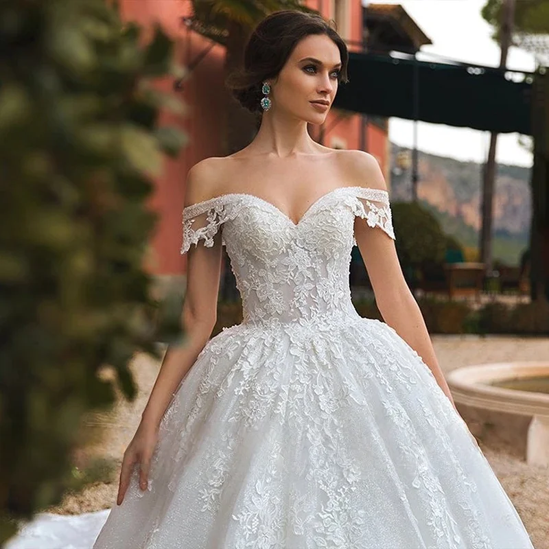 Suknia Ślubna Szlachetna Luksusowa Personalizowana Z Koralikami Elegancka Księżniczka Aplikacja Koronkowa